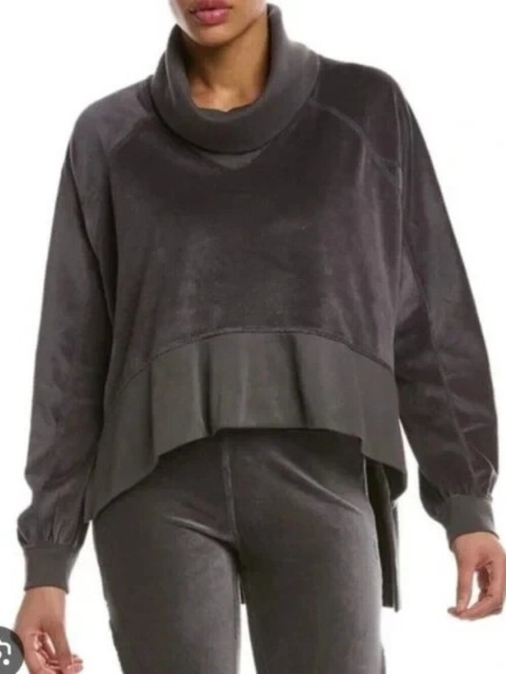 Free People Movement Last Chance Oversize Ribbed Velour Charcoal Pullover Size M